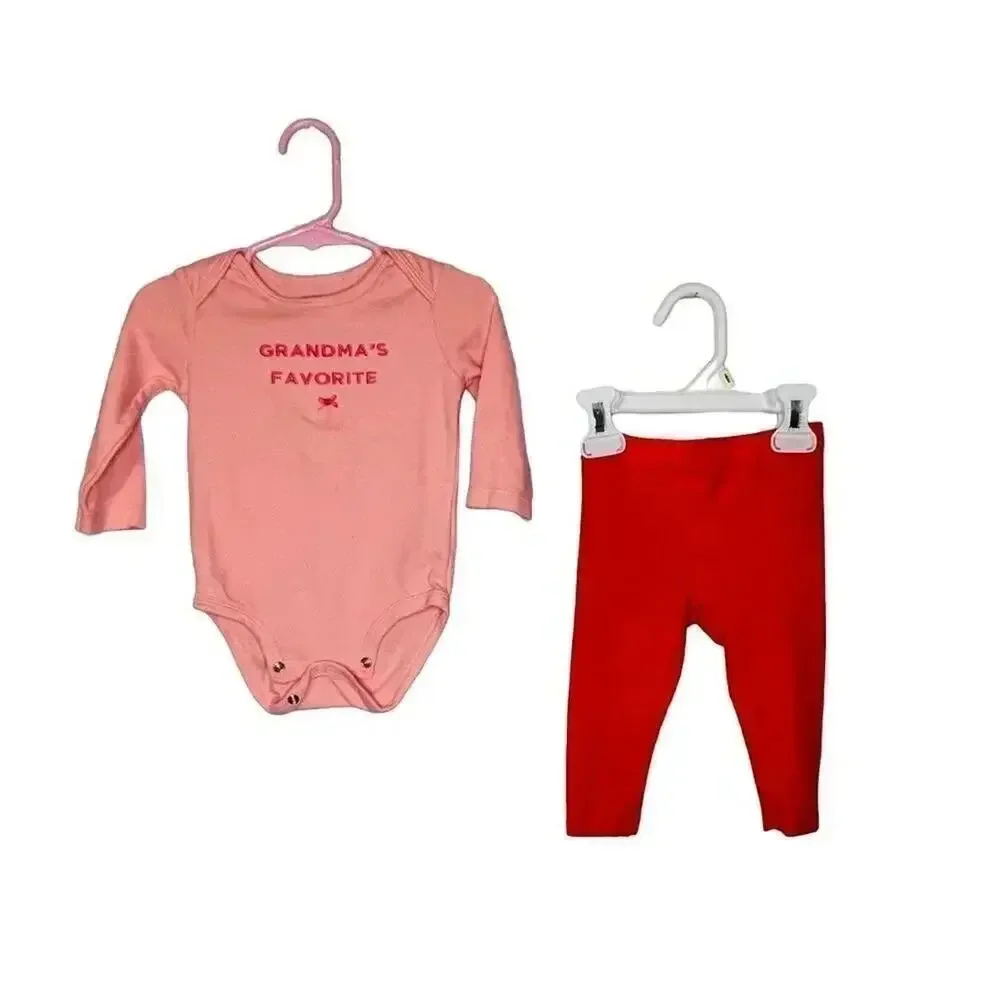 Carter’s Baby Girl Grandma’s Favorite Bodysuit & Leggings Set Pink 12 Months